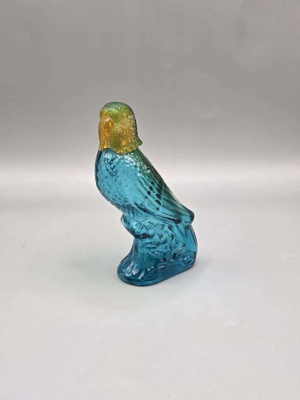 ):Vintage Avon Island Parakeet Cologne Bottle Blue Glass Budgie Bird Decanter 5"